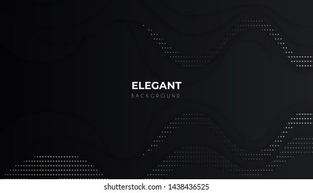 Abstract 3d background with black papercut. Abstract realistic papercut decoration textured with wavy shapes and silver glitter paillettes. Black minimalistic abstract background. Vector