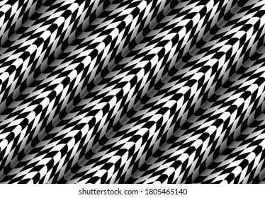 Abstraktes 3D-Hintergrund, schwarz-weißes, verzerrtes, gewelltes, kariertes Muster, Vektorgrafik