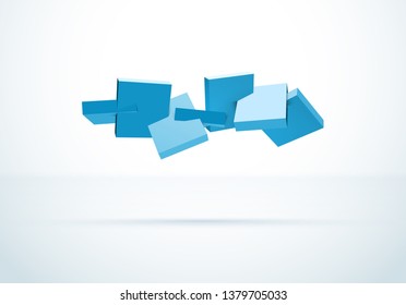 Abstract 3D background with blue cubes crossing in motion