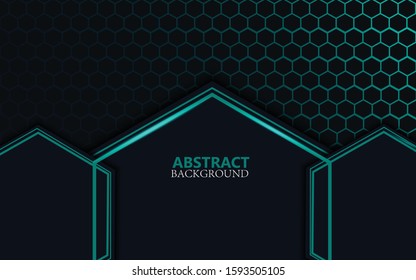 Abstract 3d background with blue  paper layers. Vector geometric illustration of carbon sliced shapes textured with blue light