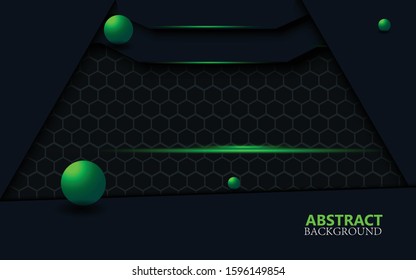 Abstract 3d background with blue  paper layers. shapes textured with green light glittering dots