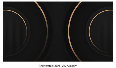 Resumen Círculo de fondo 3D capa de papel negro oscuro dorado con espacio de copia para texto o mensaje