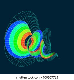 Abstract 3d background with color helix and mesh.
