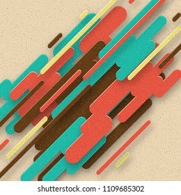 Abstract 3d background with colorful paper geometric shapes with drop shadows. Vintage background with grain texture. Minimal design.
