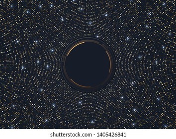 Abstract 3D background with a combination of luminous gold dots in 3D style