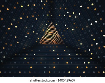 Abstract 3D background with a combination of luminous gold dots in 3D style