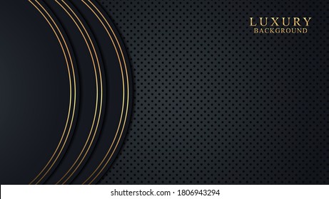 Abstract 3d Background concept with black and golden geometric elements. Circular Background. Elegant Black Luxury background concept with space. Vector Illustration with Eps 10