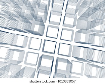 Abstract 3d background consisting of rectangles. Wireframe technology style structure. Vector illustration.