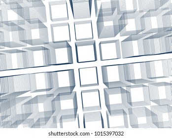 Abstract 3d background consisting of rectangles. Wireframe technology style structure. Vector illustration.