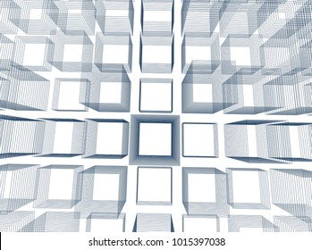 Abstract 3d background consisting of rectangles. Wireframe technology style structure. Vector illustration.