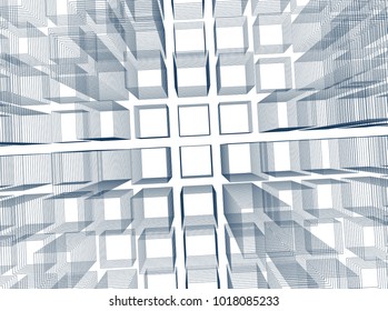 Abstract 3d background consisting of rectangles. Wireframe technology style structure. Vector illustration.