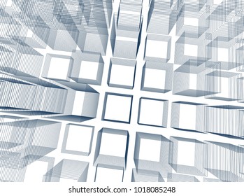 Abstract 3d background consisting of rectangles. Wireframe technology style structure. Vector illustration.