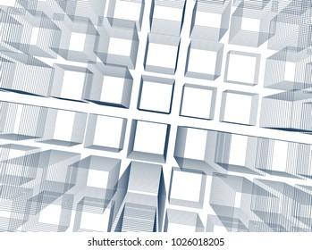 Abstract 3d background consisting of rectangles. Wireframe technology style structure. Vector illustration.