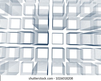 Abstract 3d background consisting of rectangles. Wireframe technology style structure. Vector illustration.