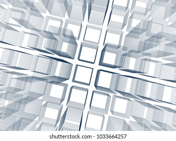 Abstract 3d background consisting of rectangles. Wireframe technology style structure. Vector illustration.