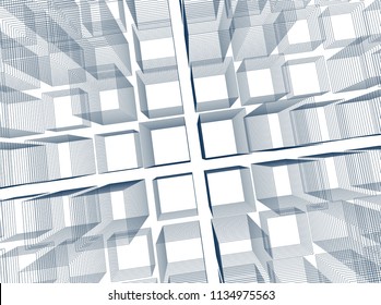 Abstract 3d background consisting of rectangles. Wireframe technology style structure. Vector illustration.