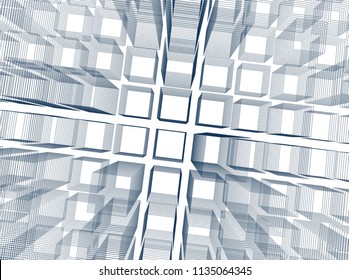 Abstract 3d background consisting of rectangles. Wireframe technology style structure. Vector illustration.