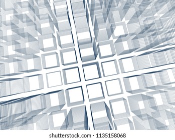 Abstract 3d background consisting of rectangles. Wireframe technology style structure. Vector illustration.