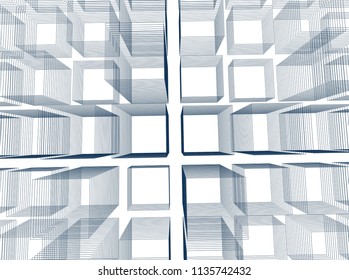 Abstract 3d background consisting of rectangles. Wireframe technology style structure. Vector illustration.