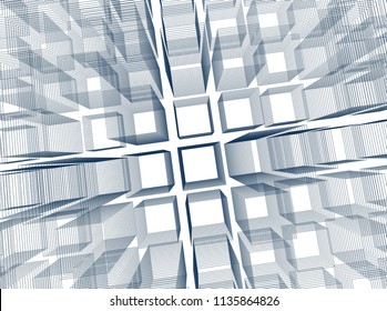 Abstract 3d background consisting of rectangles. Wireframe technology style structure. Vector illustration.