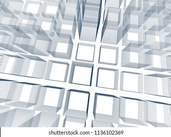 Abstract 3d background consisting of rectangles. Wireframe technology style structure. Vector illustration.