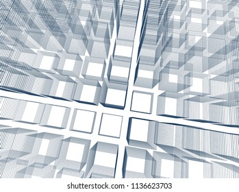 Abstract 3d background consisting of rectangles. Wireframe technology style structure. Vector illustration.