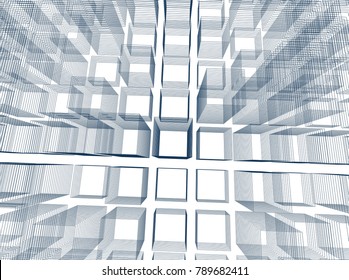 Abstract 3d background consisting of rectangles. Wireframe technology style structure. Vector illustration.