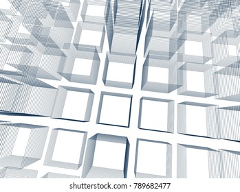 Abstract 3d background consisting of rectangles. Wireframe technology style structure. Vector illustration.