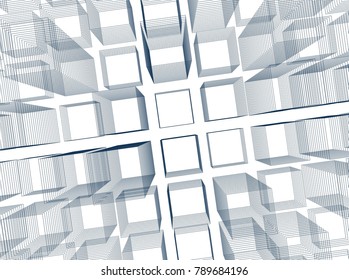 Abstract 3d background consisting of rectangles. Wireframe technology style structure. Vector illustration.