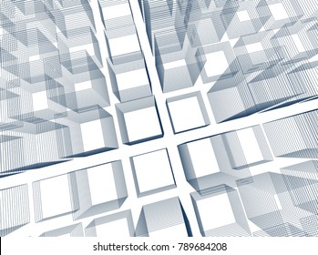 Abstract 3d background consisting of rectangles. Wireframe technology style structure. Vector illustration.