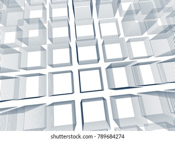 Abstract 3d background consisting of rectangles. Wireframe technology style structure. Vector illustration.