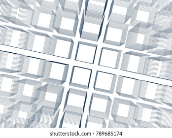 Abstract 3d background consisting of rectangles. Wireframe technology style structure. Vector illustration.