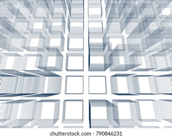 Abstract 3d background consisting of rectangles. Wireframe technology style structure. Vector illustration.