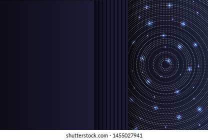 Abstract 3d background with dark blue paper layers. Luxury concept vector geometric design template layout with light glitter shapes texture for use element cover, banner, business, advertising, frame