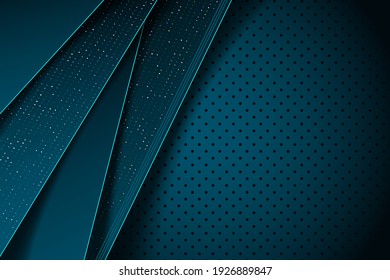 Abstract 3d background with dark green paper layers. Vector geometric illustration of overlap. Graphic design element. Minimal design. Decoration for business presentation