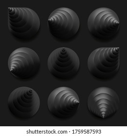 Abstract 3D background with geometric black figures. Design pattern with black cones. 3D vector illustration for web design, print pattern, scrapbooking, wrapping, etc.