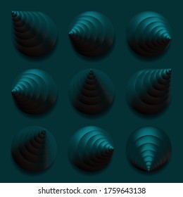 Abstract 3D background with geometric blue cones. Design pattern with blue cones. 3D vector illustration for web design, print pattern, scrapbooking, wrapping, etc.