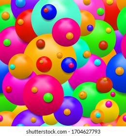 Abstract 3D background with geometric colorful spheres. Design pattern with colorful balls. Seamless pattern. 3D vector illustration for web design, print pattern, scrapbooking, wrapping, etc.