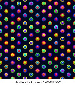 Fondo 3D abstracto con esferas geométricas coloridas. Diseño con círculos coloridos. Patrón sin problemas. Ilustración vectorial 3D para diseño web, patrón de impresión, registro de rayas, envoltura, etc.