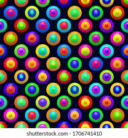 Fondo 3D abstracto con esferas geométricas coloridas. Diseño con círculos coloridos. Patrón sin problemas. Ilustración vectorial 3D para diseño web, patrón de impresión, registro de rayas, envoltura, etc.