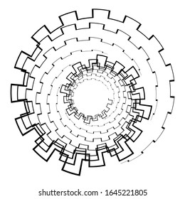 Abstract 3D background with geometric figure. Rotated stylized tunnel, mandala, design elements on white. Vector