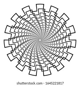 Abstract 3D background with geometric figure. Rotated stylized tunnel, mandala, design elements on white. Vector