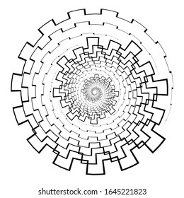 Abstrakter 3D-Hintergrund mit geometrischer Figur. Rotationstilisierter Tunnel, Mandala, Design-Elemente auf Weiß. Vektorillustration