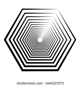Abstract 3D background with geometric figure. Goes deep stylized hexagon design elements isolated on white. Vector