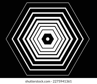 Abstract 3D background with geometric figure. Goes deep stylized hexagon design elements isolated on black. Vector
