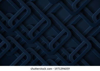 Abstract 3d background with geometric shapes dark blue papercut.