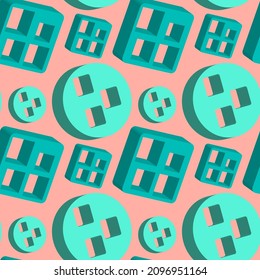 Abstract 3d background, geometric shapes circles and squares on a pink background, seamless pattern, texture for design, vector illustration