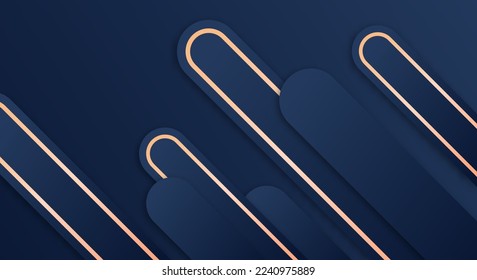 Resumen de fondo 3D con estilo de corte de papel de línea dorada y azul texturizado