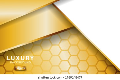 Abstract 3d background with gold paper layers. Vector geometric illustration shapes texture with golden glittering. Graphic design element. Elegant decoration