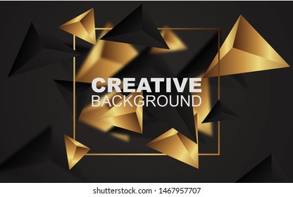 Abstract 3d background with golden and black triangle composition. Luxury, trendy and modern cover design concept. Creative vector illustration template for use element poster and banner